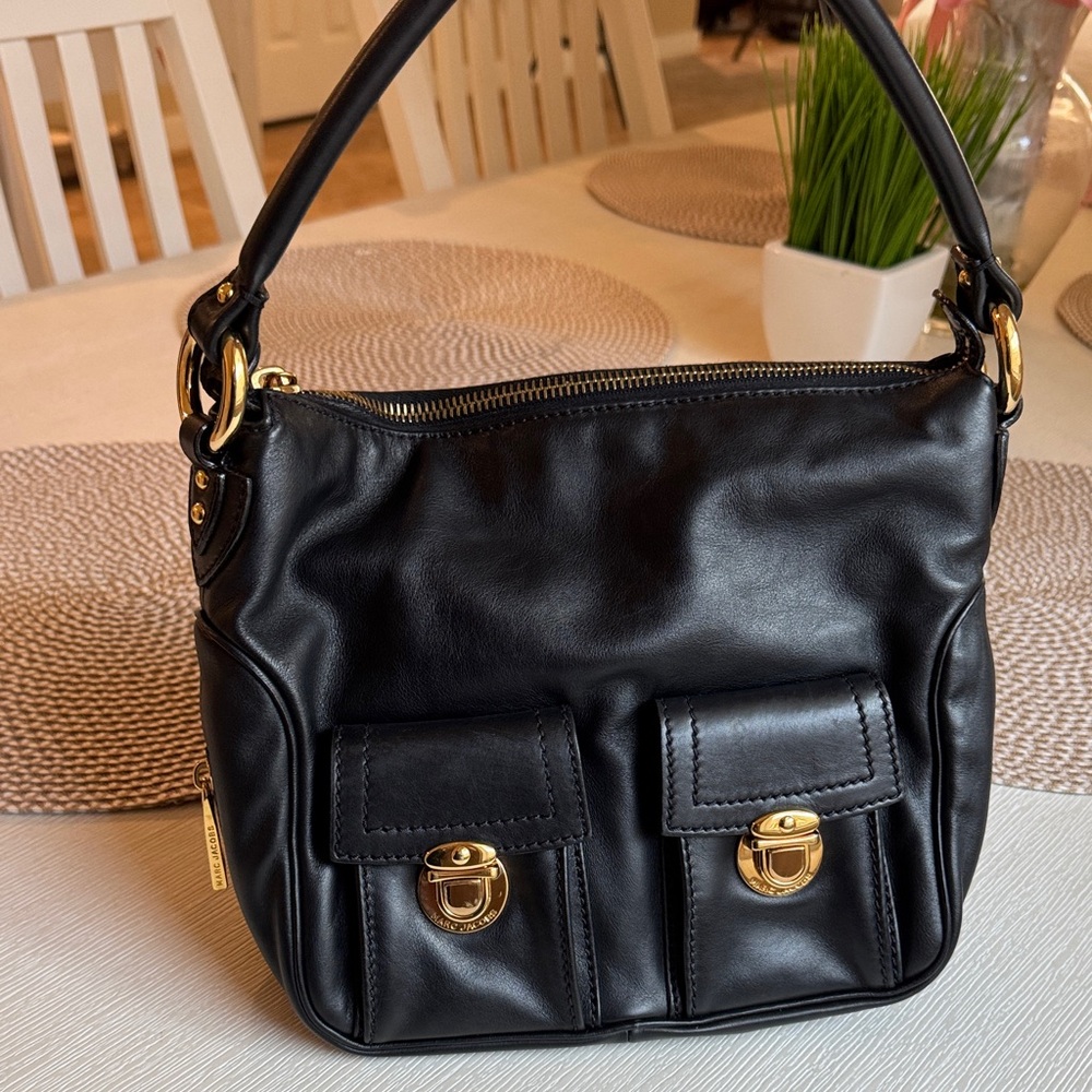 Marc Jacobs Black Shoulder Bag with Gold Accents
